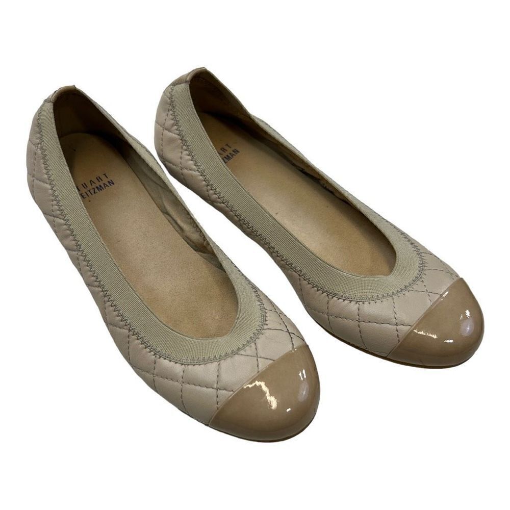 Stuart Weitzman Women's Leather Quilted Cap Toe Ballet Flats Shoes Nude Size 5M
